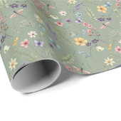 Sage Green Wildflower & Butterfly Boho Zomer Cadeaupapier (Rol Hoek)