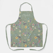 Sage Green Wildflower & Butterfly gepersonaliseerd Schort (Voorkant)