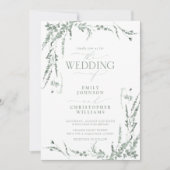 Sage Green Wildflower Calligraphy Wedding Kaart (Voorkant)