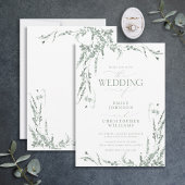 Sage Green Wildflower Calligraphy Wedding Kaart
