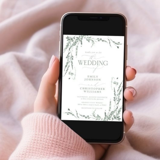 Sage Green Wildflower Calligraphy Wedding Kaart