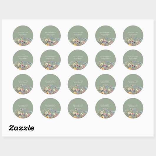 Sage Green Wildflower Dank u Vrijgezellenfeest Ronde Sticker (Vel)