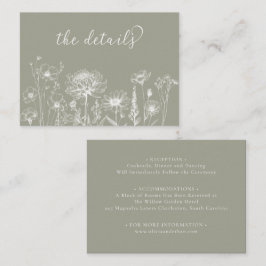 Sage Green Wildflower Details Card Wedding Insert Informatiekaartje