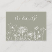 Sage Green Wildflower Details Card Wedding Insert Informatiekaartje (Voorkant)