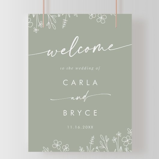 Sage Green Wildflower DIY Wedding Welcome Sign Poster