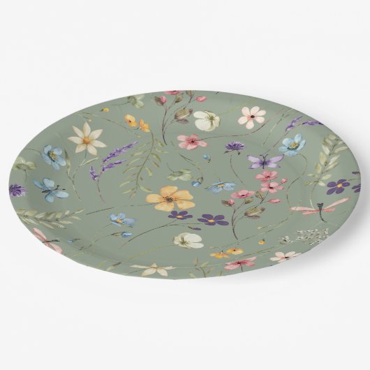 Sage Green Wildflower Elegant Vrijgezellenfeest Papieren Bordje (Gekanteld)