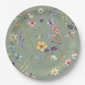 Sage Green Wildflower Elegant Vrijgezellenfeest Papieren Bordje (Voorkant)