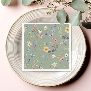 Sage Green Wildflower Elegant Vrijgezellenfeest Servet