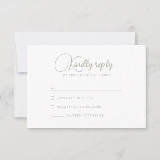 Sage Green Wildflower Elegante bruiloft RSVP-kaart RSVP Kaartje (Voorkant)