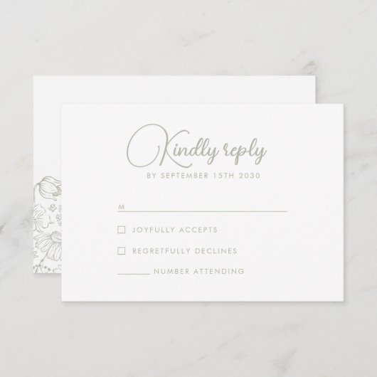 Sage Green Wildflower Elegante bruiloft RSVP-kaart RSVP Kaartje (Voorkant / Achterkant)