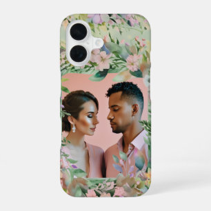 Sage Green Wildflower Elegantie Trouwfoto iPhone 16 Hoesje