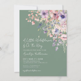 Sage Green Wildflower Floral Baby Shower Kaart