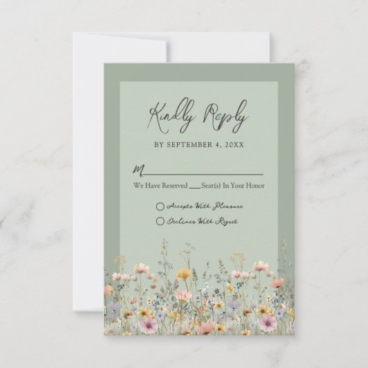 Sage Green Wildflower Floral Wedding RSVP (Voorkant)