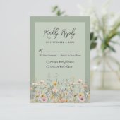 Sage Green Wildflower Floral Wedding RSVP (Staand voorkant)