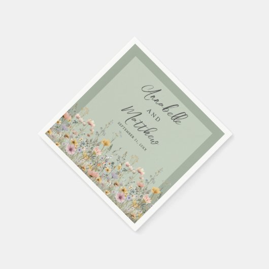 Sage Green Wildflower Floral Wedding Servet (Hoek)
