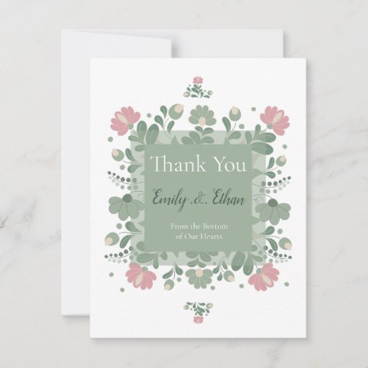 Sage Green Wildflower Folk Wedding  Bedankkaart (Voorkant)