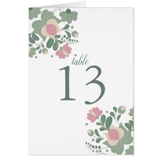 Sage Green Wildflower Folk Wedding Table Card (Voorkant)