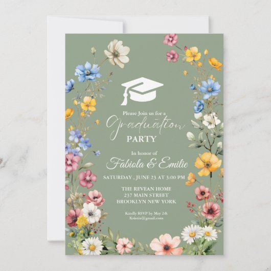 Sage Green Wildflower Garden Twin Afstuderen Kaart (Voorkant)