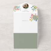 Sage Green Wildflower Garden Wedding All In One Uitnodiging (Buitenkant)