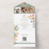 Sage Green Wildflower Garden Wedding All In One Uitnodiging (Binnen)