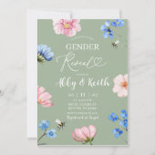 Sage Green Wildflower Gender Reveal Invitation Kaart (Voorkant)