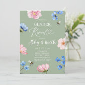 Sage Green Wildflower Gender Reveal Invitation Kaart (Staand voorkant)