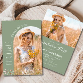 Sage Green Wildflower Graduation Party Arch Foto Kaart