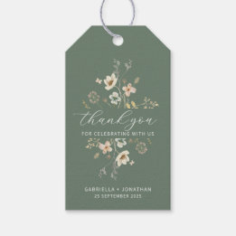 Sage Green Wildflower Huwelijksgunst Dank u Cadeaulabel