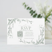Sage Green Wildflower kalligrafie QR-code RSVP (Staand voorkant)