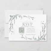 Sage Green Wildflower kalligrafie QR-code RSVP Kaartje (Voorkant)
