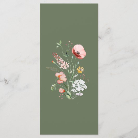 Sage Green Wildflower Meadow Bruiloft Menu Kaart (Achterkant)