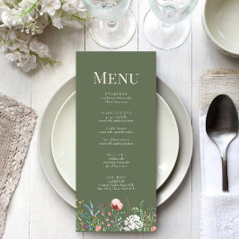 Sage Green Wildflower Meadow Bruiloft Menu Kaart