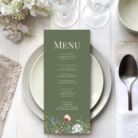 Sage Green Wildflower Meadow Bruiloft Menu Kaart