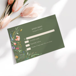 Sage Green Wildflower Meadow Bruiloft RSVP Kaart