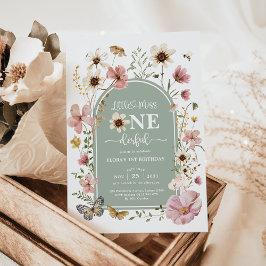 Sage Green Wildflower Miss Onederful 1e Verjaardag Kaart