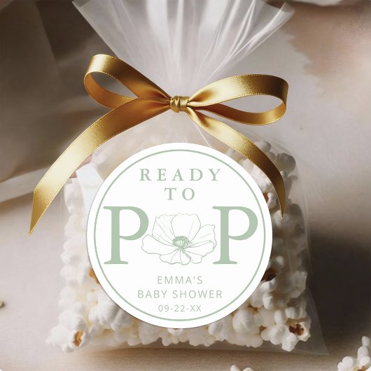 Sage Green Wildflower Ready to Pop Baby Shower  Ronde Sticker