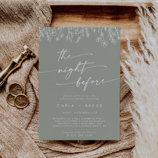 Sage Green Wildflower Rehearsal Dinner Invites Kaart