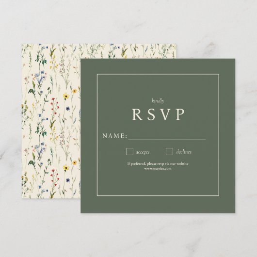 Sage Green Wildflower RSVP-kaart (Voorkant / Achterkant)