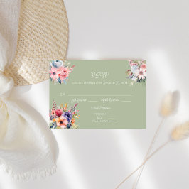 Sage Green Wildflower RSVP-kaart RSVP Kaartje