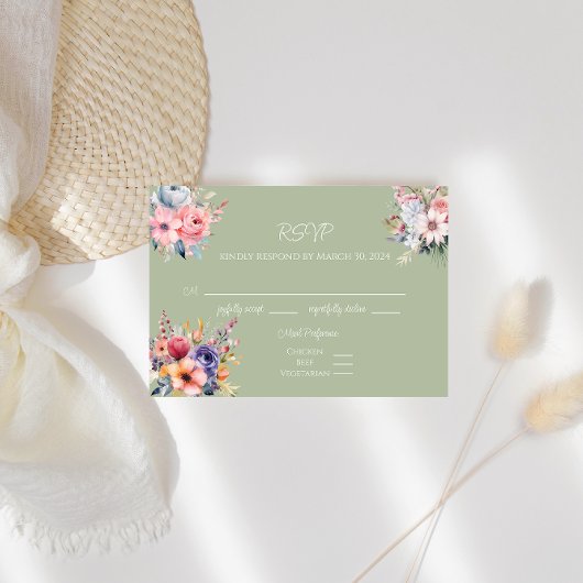 Sage Green Wildflower RSVP-kaart RSVP Kaartje