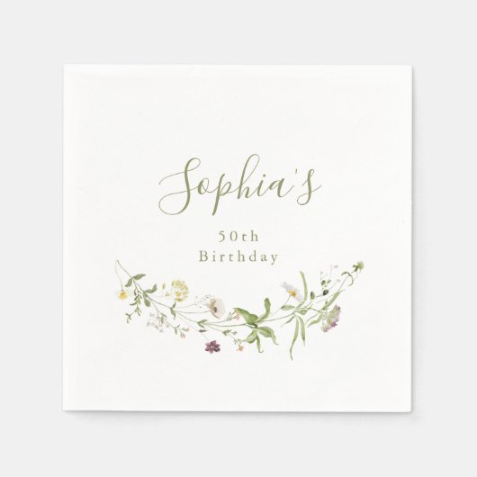 Sage Green Wildflower Rustiek Boho Elke leeftijd V Servet (Voorkant)