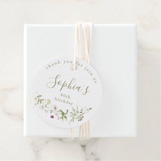 Sage Green Wildflower Rustieke Boho Verjaardag Bedankjes Labels (In situ)