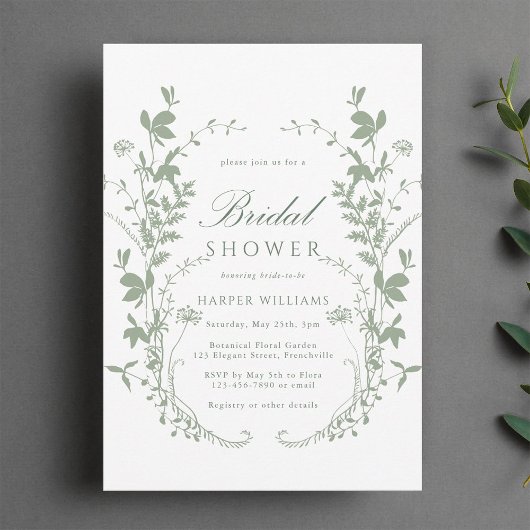 Sage Green Wildflower Silhouette Vrijgezellenfeest Kaart