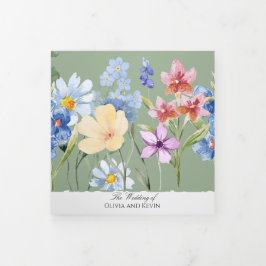 Sage Green Wildflower Trifold Bruiloft Uitnodiging