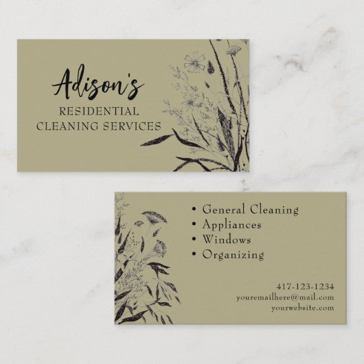 Sage Green Wildflower Visitekaartje (Voorkant / Achterkant)