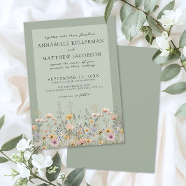 Sage Green Wildflower Watercolor Floral Wedding Kaart