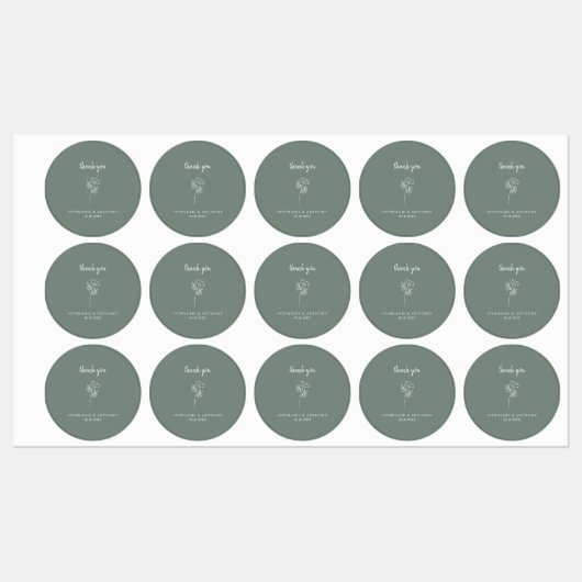 Sage Green Wildflower Weddenschap Hartelijk dank Labels (Vel)