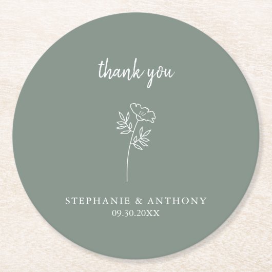 Sage Green Wildflower Weddenschap Hartelijk dank Ronde Kartonnen Onderzetter (Voorkant)