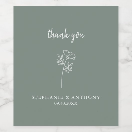 Sage Green Wildflower Weddenschap Hartelijk dank Wijn Etiket (Enkel label)