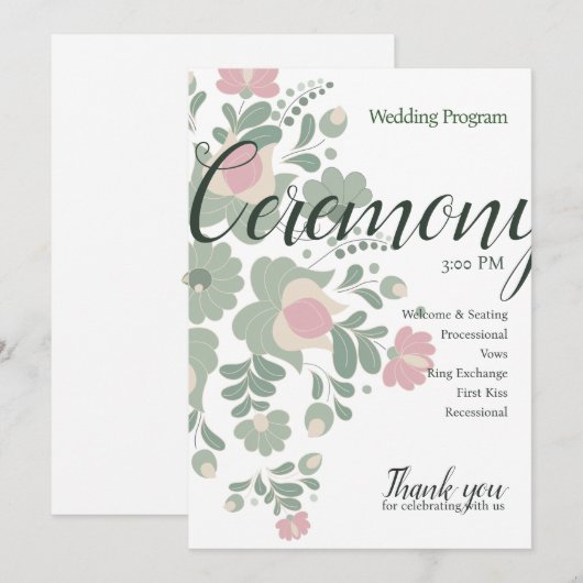 Sage Green Wildflower Wedding Design Flat Program Programmakaart (Voorkant / Achterkant)